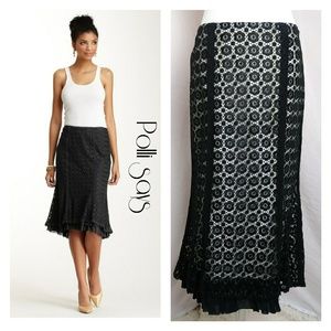 Polli says midi lace black nude skirt 4 ruffle